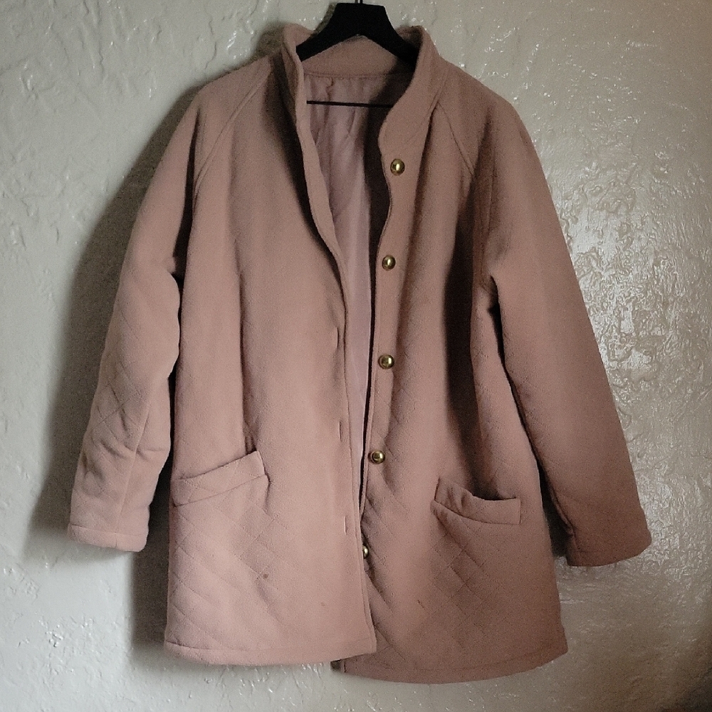 Women's Tan Coat with Gold Buttons